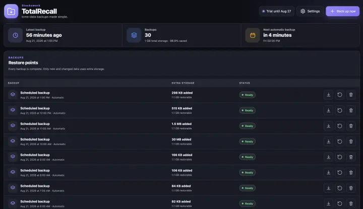 TotalRecall Backup Extension